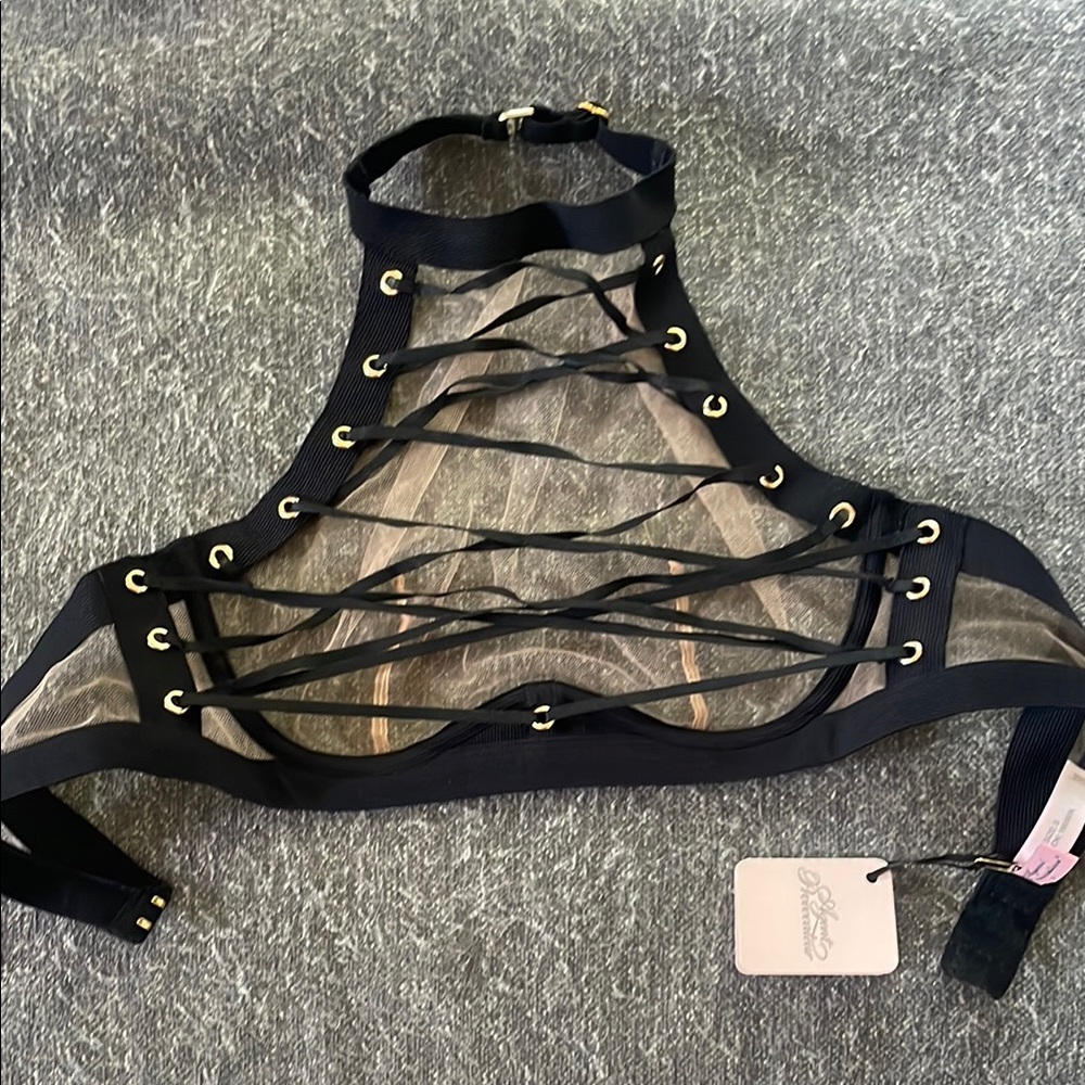Agent Provocateur Black Strappy Mesh Harness Neck Bra size 3